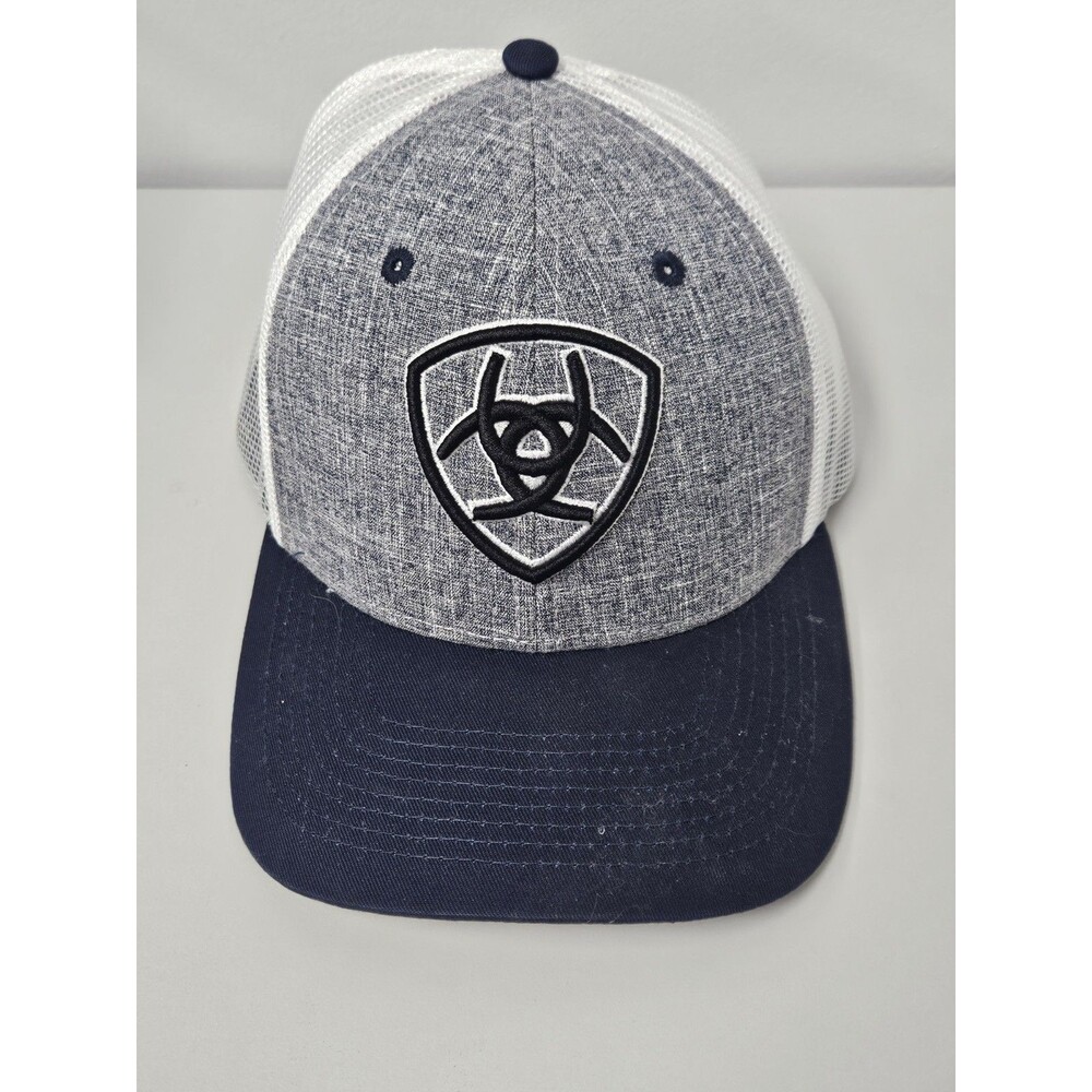 Ariat Hat Cat Cap Men Adjustable Gray And Blue Mesh Snapback